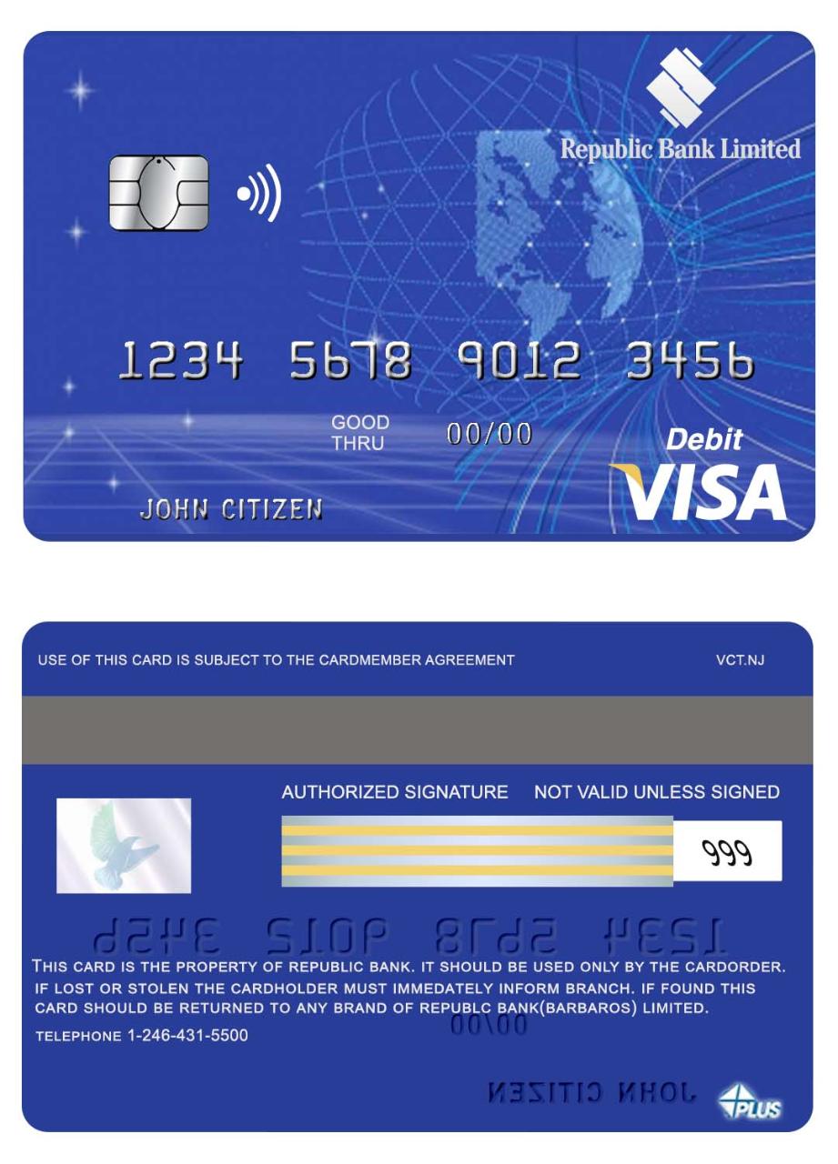 Download Barbados Republic Bank  visa  card Photoshop template